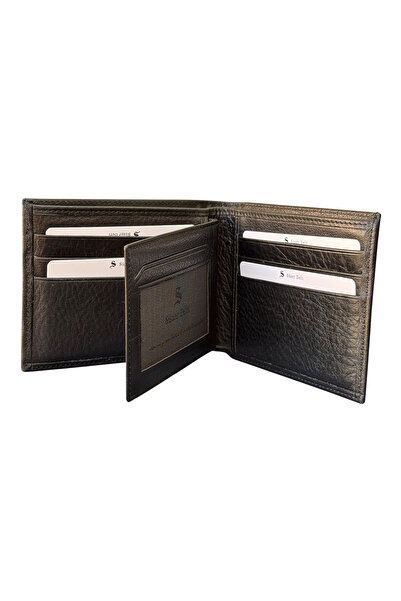 S.S SÜZER DERİ Horizontal Model Classic Genuine Leather Men's Wallet with Removable Inner Compartment Black