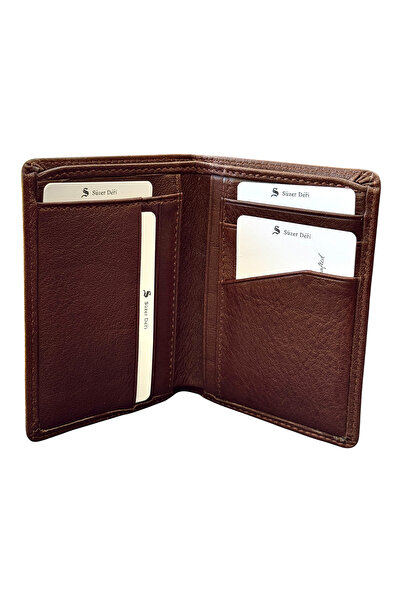 S.S SÜZER DERİ Slim and Mini Size Vertical Model Genuine Leather Men's Wallet Brown