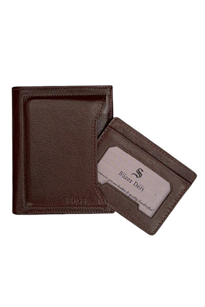 S.S SÜZER DERİ Vertical Model Genuine Leather Men's Wallet with Detachable Card Holder Brown