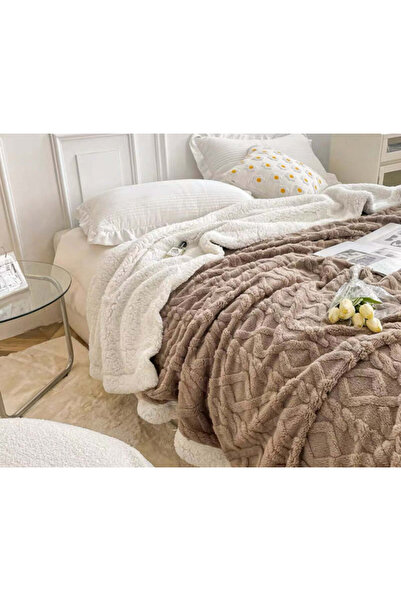 Dercasa Cocolino Blanket with Fur, Knitted Pattern, Double Bed, 200x230