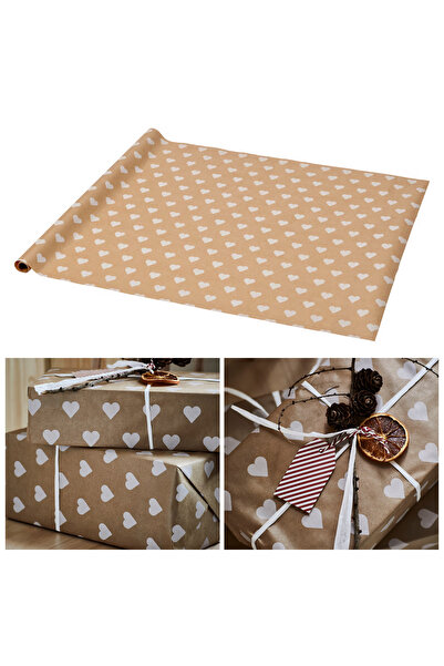 IKEA Vinterfint Kalp Kahverengi 3 Metre Rulo Hediye Paketi Kağıdı Paketleme Ambalaj Kağıdı Kağıt