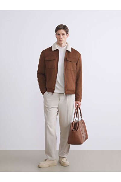 LC Waikiki LCW Vision Slim Fit Fur Collar Suede Men's Coat