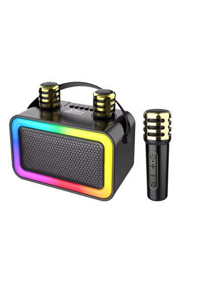 SokShop Sing-E ZQS-1491 W – Mini portable karaoke speaker, Bluetooth, 4 inch, RGB light, 2 wireless microp