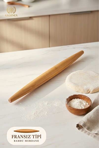 Ulgenex 50 Cm Fransız Tipi Doğal Bambu Oklava, Merdane 50 cm – Premium El Yap...