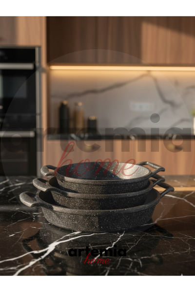 Artemia Home 3-Piece Sahan Set | Capless Granite Casting | Premium Set with Heat Resistant Non-Stick Surface