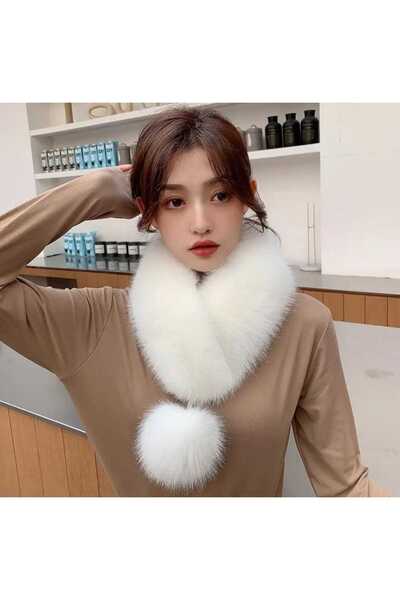 milio Faux Fur Shawl Collar Scarf with Pompom Detail