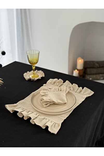 KaiAtelier 6Lı Natural Keten İki Yanı Fırfırlı Supla / Amerikan Servis