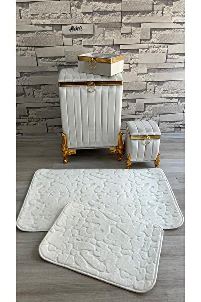 ORUÇ BEY 5’li Kadife Çizgili Kirli Çamaşır Sepetli Paspaslı Dügün Çeyiz Paket...