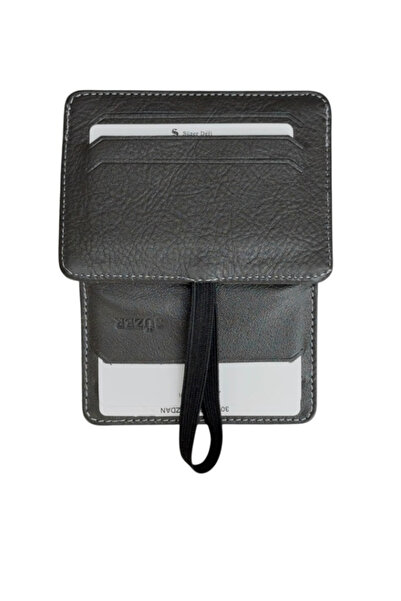 S.S SÜZER DERİ Elastic Two-Layer Mini Size Thin Slim Basic Model Genuine Leather Credit Card Holder Gray