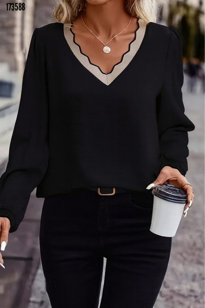 BZ Boutique Long Sleeve V-Neck Plus Size Aerobin Blouse 173588