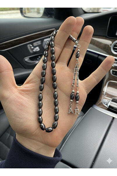 A-STİL TAKI Men's Natural Hematite Custom Name Pürekül Prayer Beads - Gift Boxed
