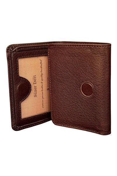 S.S SÜZER DERİ Tri-Fold Model Magnetic Genuine Leather Men's Wallet - Brown