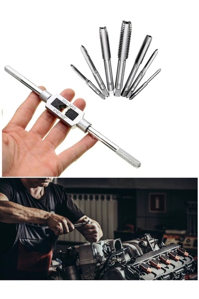 Depolife Klavuz açma Seti 8 Parça M3 M4 M5 M6 M8 M10 M12 ve Kılavuz Kolu Metrik Vida Pasosu
