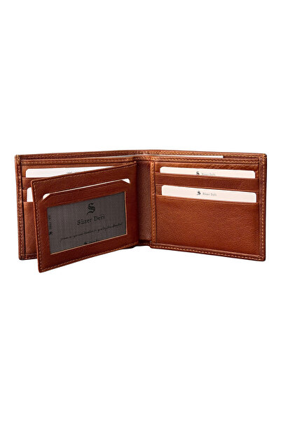 S.S SÜZER DERİ Horizontal Model Classic Genuine Leather Men's Wallet with Removable Inner Compartment Brown