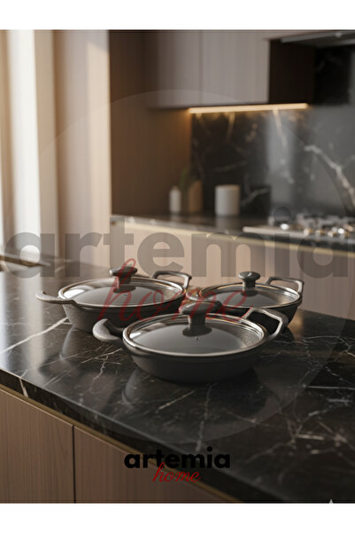Artemia Home 3-Piece Covered Pot Set |   Granite Casting |   Premium Set with Heat Resistant Non-Stick Surface