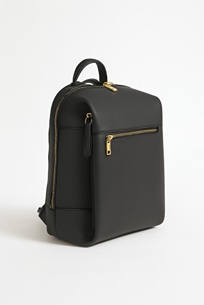 Çantacım Backpack Women's Leather Gold Detail Large Volume Gold Zipper
