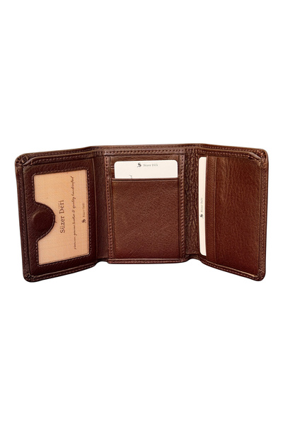 S.S SÜZER DERİ Tri-Fold Model Magnetic Genuine Leather Men's Wallet - Brown