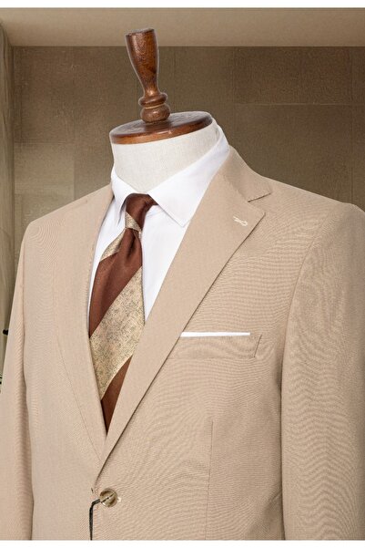 Sergio Menswear Bej İtalyan Stil Slim Fit Erkek Takım Elbise, Pantolon Ceket Takım