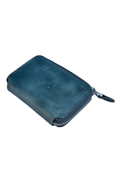 S.S SÜZER DERİ Zipper Lock Mini Size Unisex Genuine Leather Sports Wallet Carzy Khaki