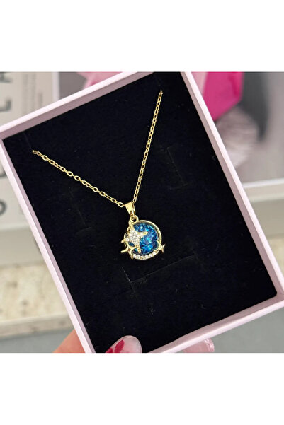 ANGELSS JEWELLERY قلادة من حجر الزركون باللون الأزرق السماء باللون الذهبي