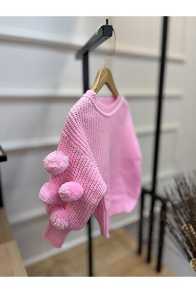 ArdenKids 2-8 Yaş Pembe Ponpon Kol Triko Kazak