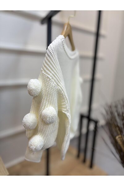 ArdenKids 2-8 Yaş Ekru Ponpon Kol Triko Kazak