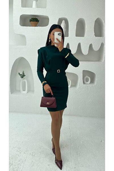 MY GRS BALIK YAKA KARE TOKA KEMERLİ KISA ELBİSE