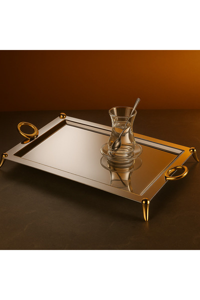 Elta Collection 18/10 Paslanmaz Çelik Lüks Dikdörtgen Çay Kahve Servis Tepsisi 35x55 cm – Parlak Şık Sunumluk