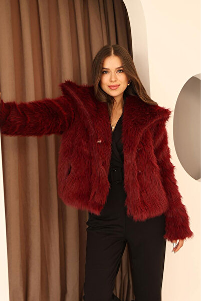 Nazline Women's Double Pocket Shawl Collar Fur Plush Coat