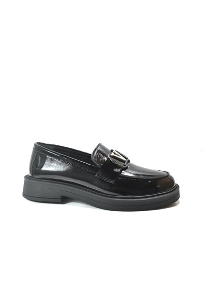 Beety 25.145 Genuine Leather Patent Leather Black Anatomical Women's Loafer Shoes
