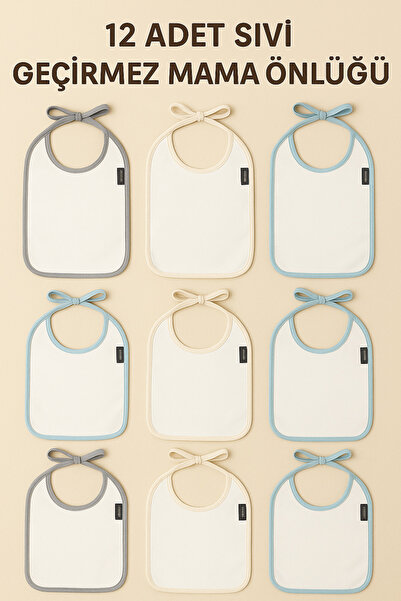 MEŞELİ TEKSTİL 12-Piece Liquid-Proof Baby Bib Set |   Soft Washable Colorful Edged Waterproof Bib