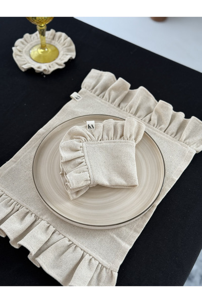 KaiAtelier 6Lı Natural Keten İki Yanı Fırfırlı Supla / Amerikan Servis
