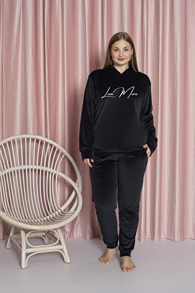 MOPİ طقم بيجامة مكون من قطعتين بغطاء رأس مخملي مقاس كبير