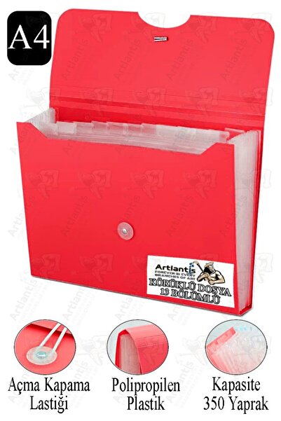 Artlantis Körüklü Dosya 13 Bölmeli 1 Adet A4 Akardiyon Dosya Düzenleyici 13 Cepli Lastikli Dosya Belge Düzenle