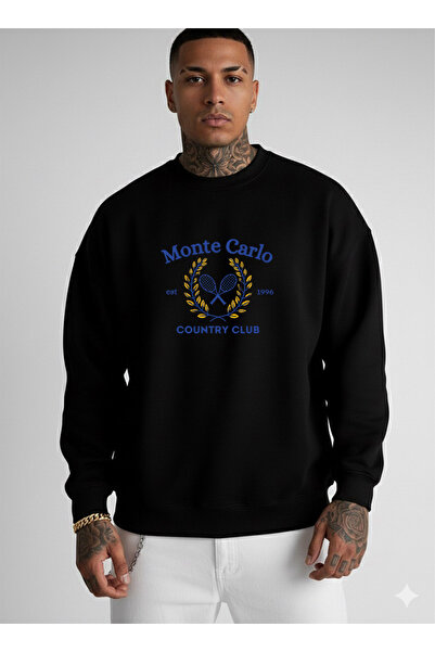 LORVEX Swea tricou oversize unisex cu guler rotund, imprimeu MONTE CARLO