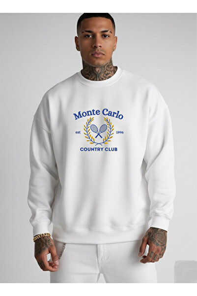 LORVEX Swea tricou oversize unisex cu guler rotund, imprimeu MONTE CARLO