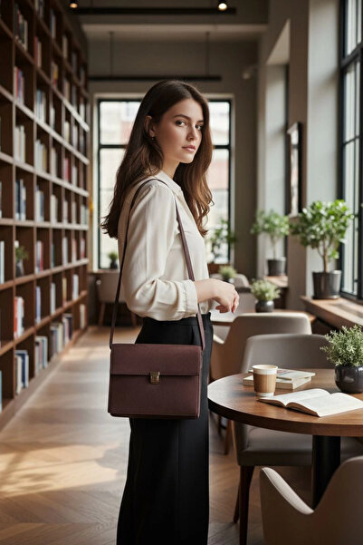 Glemix حقيبة كتف نسائية بتصميم عتيق من جلد الغزال البني المر من نيراسي