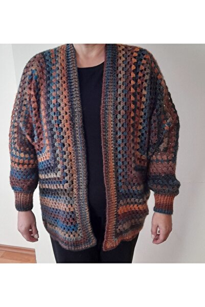 cafemtırakhobievi petrol-kiremit ebruli hırka