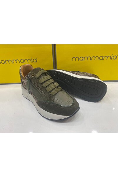 Mammamia Women's Genuine Leather Sneaker D25Ka-7295 Khaki Color