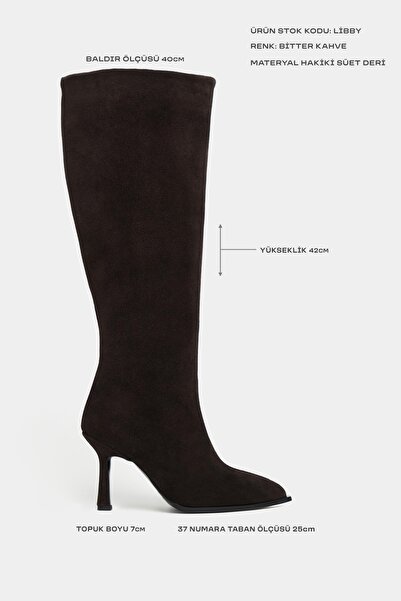 NİŞANTAŞI SHOES حذاء نسائي من Libby مصنوع من الجلد الطبيعي باللون البني الداكن من جلد الغزال ذو مقدمة مدببة وكعب رفيع