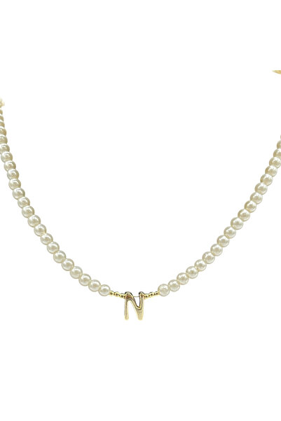 ElectraStore Pearl Necklace With Letter N Pendant - C4239