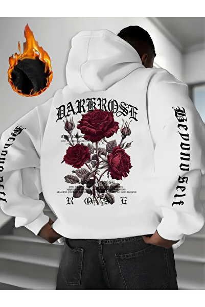 AEMİ Hanorac unisex cu glugă, imprimat cu trandafiri întunecați, oversize, 10...