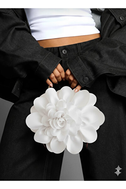 GUSTELLO White Fabric Silver Metal Handle Rose Flower Bag Handbag Accessory Evening Dress Daily Stylish Women's Bag