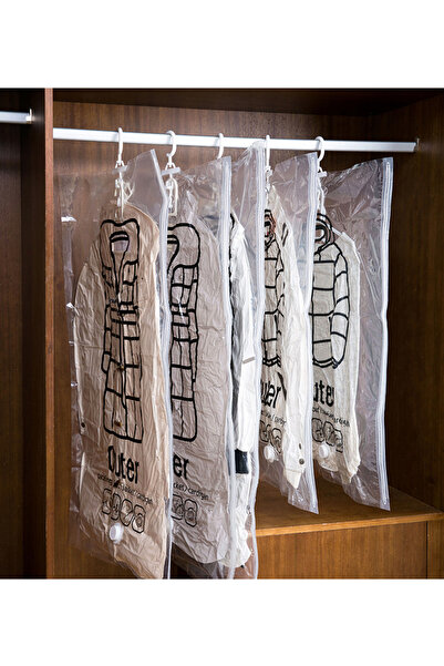 eZmart Sac de depozitare în vid pentru haine, pregatit pentru 5 umerașe, închidere cu fermoar,