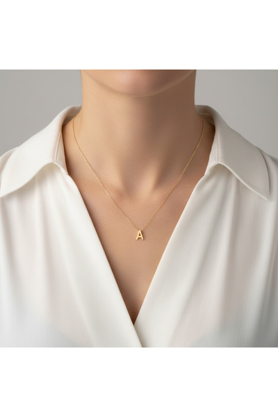 Medusa Gift 925 Ayar Gümüş Zincirli 14 Ayar Altın Kaplama Baş Harf Kolye Gold