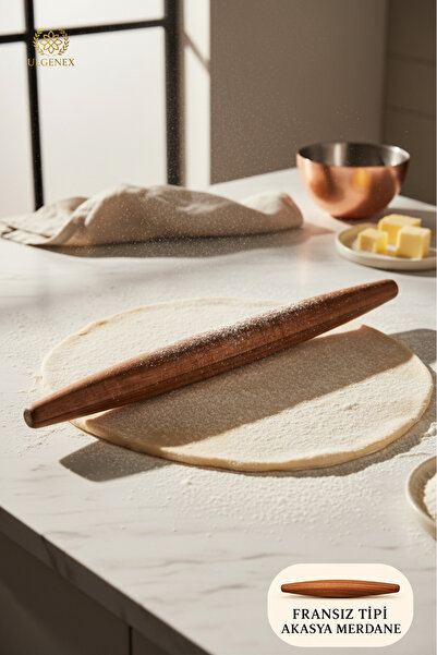 Ulgenex 50 Cm Fransız Tipi Doğal Akasya Ağacı Oklava, Merdane 50 cm – Premium...