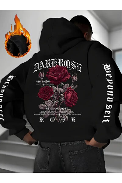 AEMİ Hanorac unisex cu glugă, imprimat cu trandafiri întunecați, oversize, 10...