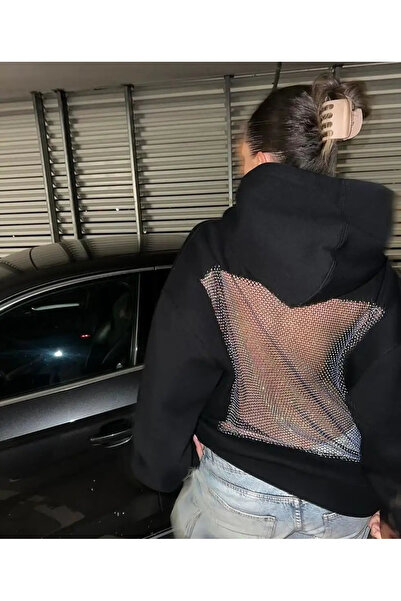 Gofeel Işıltılı File Arka Detaylı Kapüşonlu Oversize Sweatshirt