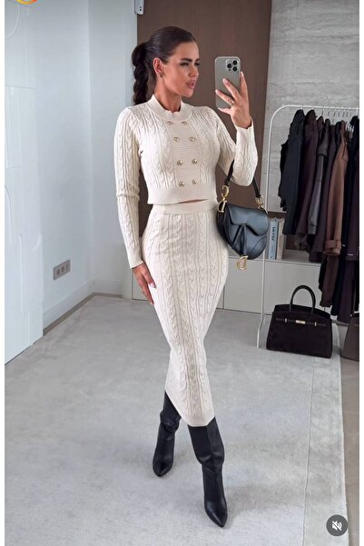 FRİYA Women's Crop Sweater and Skirt Set