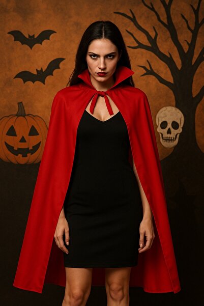 TOYFEST Kırmızı Şeytan Pelerini 120 cm Halloween Kostüm Aksesuarı